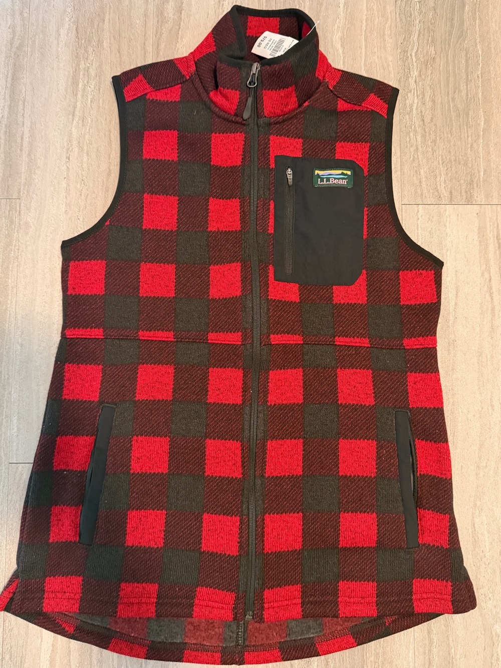 L.L.Bean Red and Black Buffalo Plaid Fleece Vest